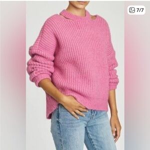 Pistola Eva Aurora Pink Alpaca Blend Slit Neck Oversized Sweater Size small